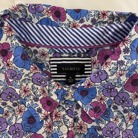 Talbots Blue and Purple Floral Button Down Shirt - Picture 7 of 11